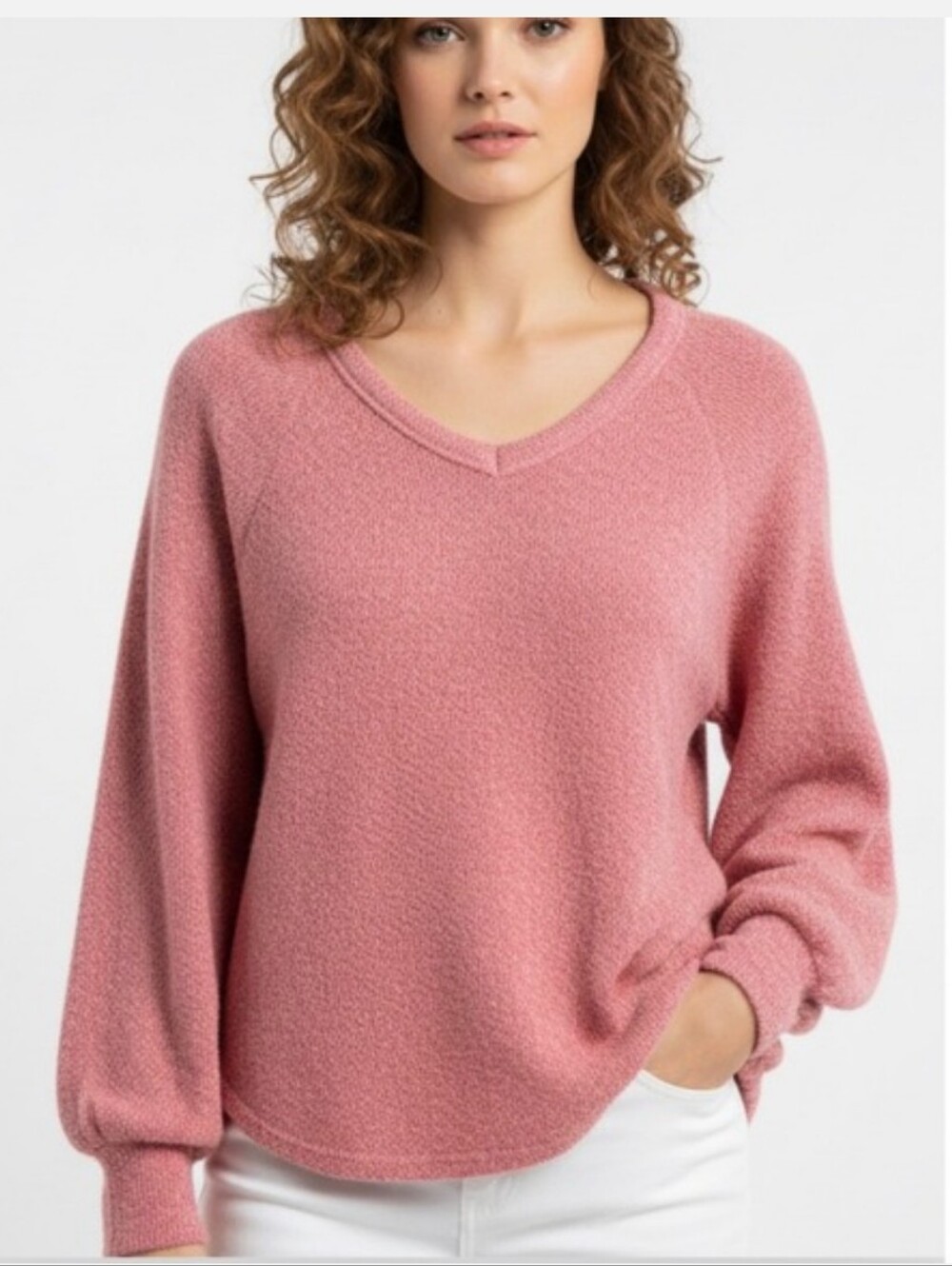 NWOT Hollister Dusty Rose V-Neck Fuzzy Sweater Women's Size Small
